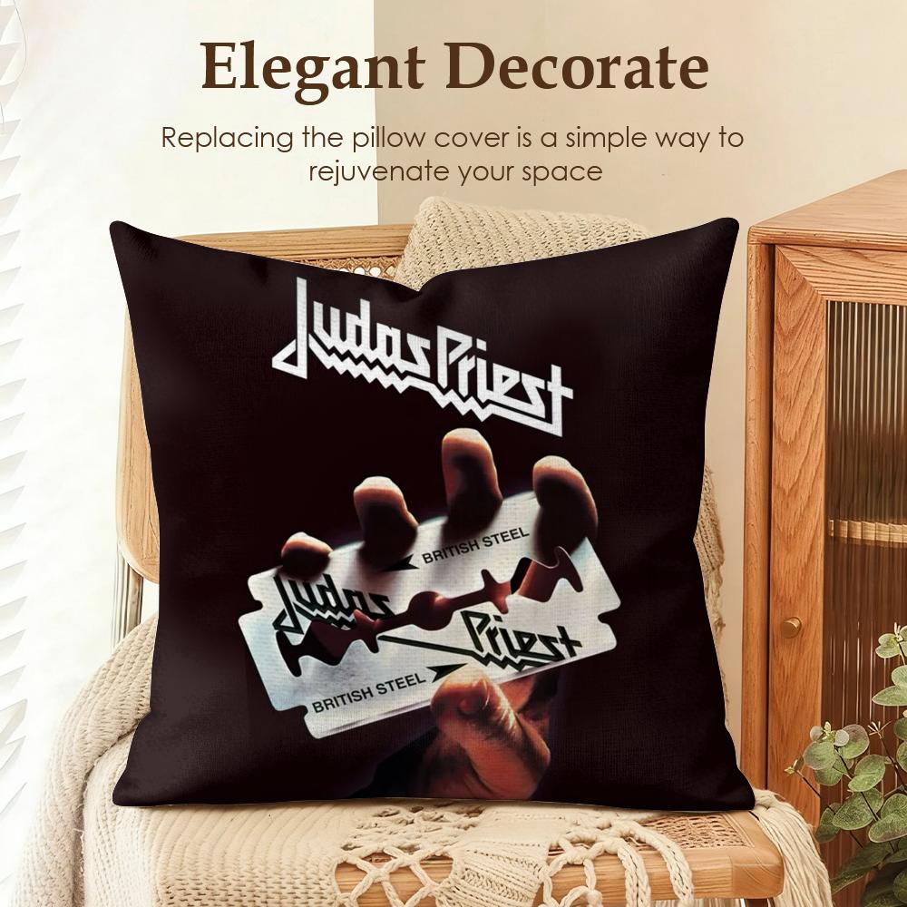 Band JJudas PPriest Cushion Cover Natural Linen Organic Fabric DoubleSided Printing Sofa Home Decor Gift Pillow Case
