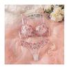 French Pink Floral Embroidered Bra and Thong Lingerie Set