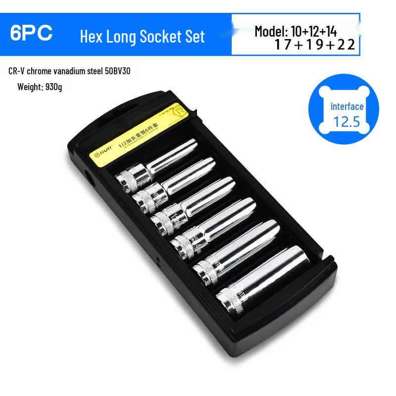Dafei Hexagonal Extended Socket Head Set 8-32mm, 1/2" Ratchet Wrench Socket, Hollow Type.