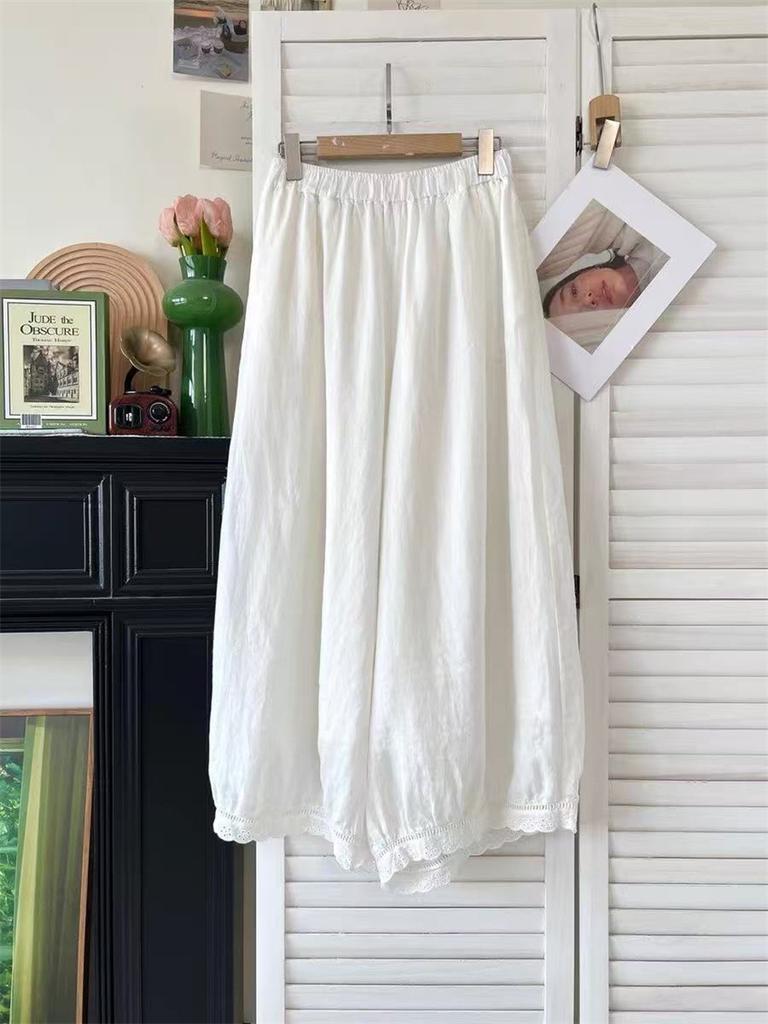 Johnature Fall Slacks Women Patchwork Lace Solid Color Loose Simple Harem Ankle-length Pants