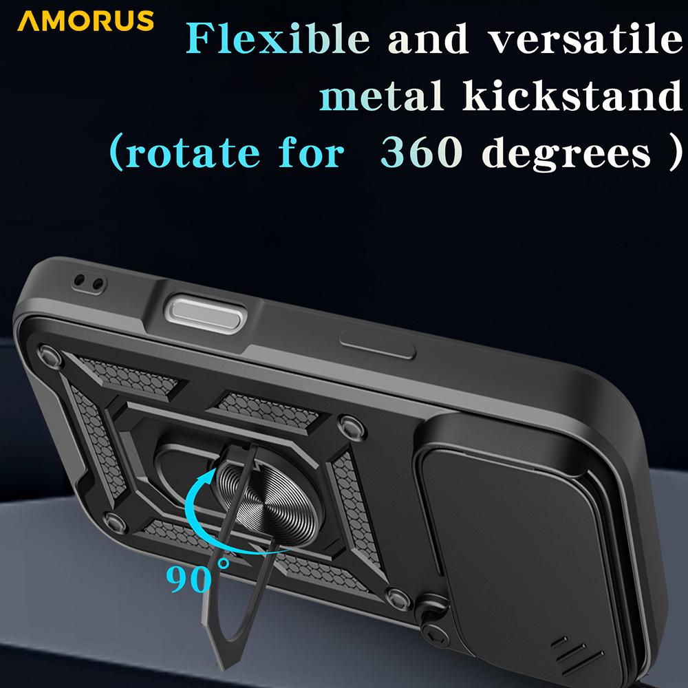 AMORUS For iPhone 17 Pro Max Case Kickstand PC+TPU Phone Cover with Camera Lens Slider