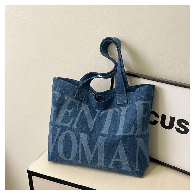 Tote bag women's new versatile denim canvas handbag student class commuter bag