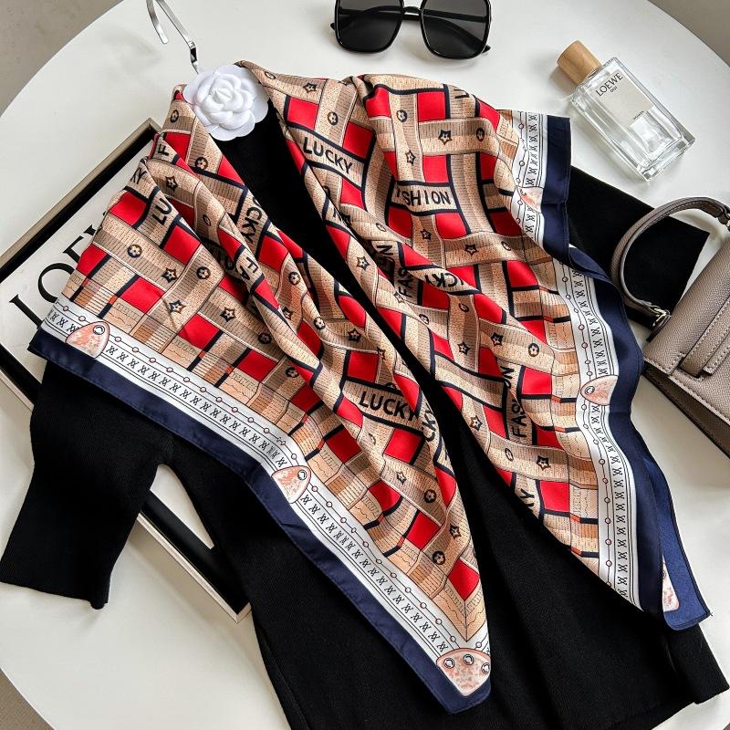 Letra Estampada Seda Imitada de Alta Qualidade Lenço de Seda Twill Decorativo Feminino