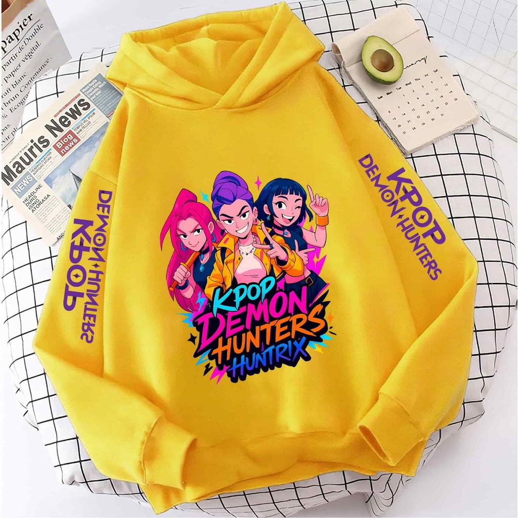 New KPop Demon Hunter Cartoon Girls Hoodies Children's Korean Wave Print Fashion Casual Tops Casual Girls Clothing Warm