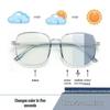 Women's Anti-Blue Light Photochromic Myopia Glasses: Trendy Large Frame, Slimming, Gray-Tint.