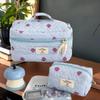 Zippered Cosmetic Pouch for Women, Portable Makeup Organizer in Unique Pink Strawberry Design, Travel-Ready Handbag
