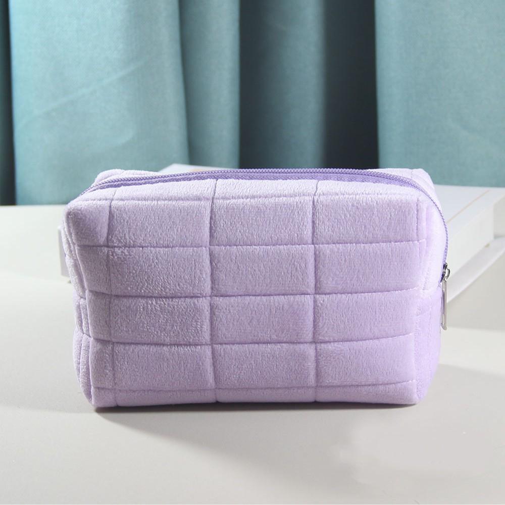 Plaid High-Capacity Makeup & Stationery Bag - Small Unzip Pillow Design