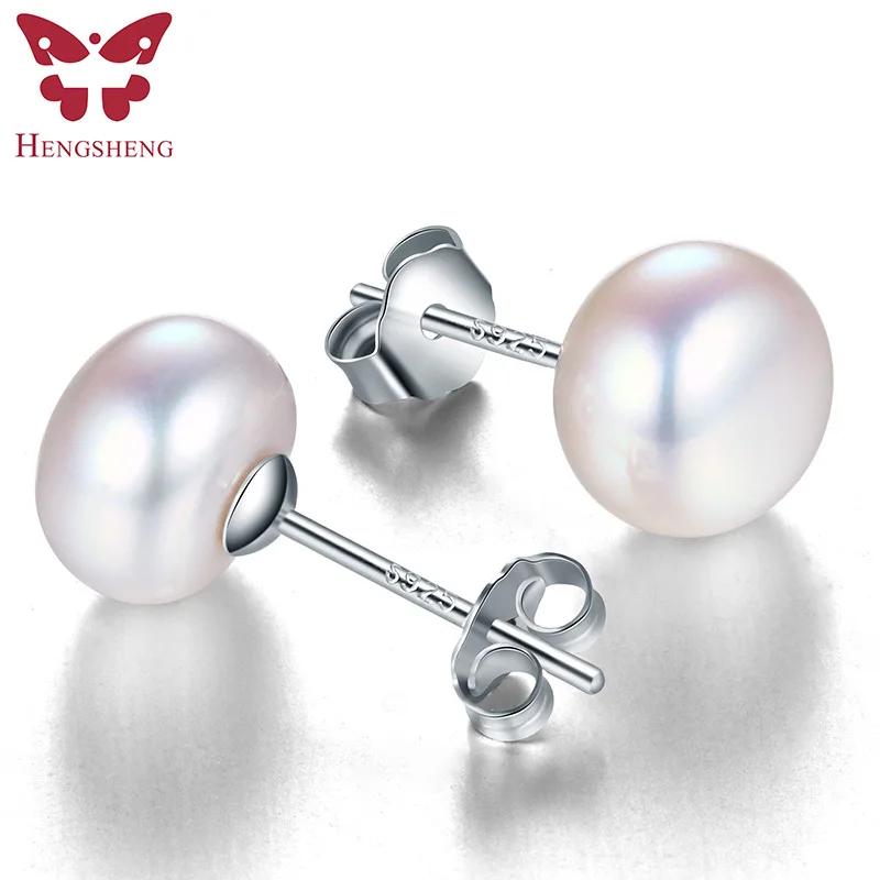 Orecchini HENGSHENG in Perle d'Acqua Dolce Bianche 100% Autentiche Gioielli alla Moda Orecchini a Bottone in Argento Per Donna Super Offerta Con Scatola Regalo