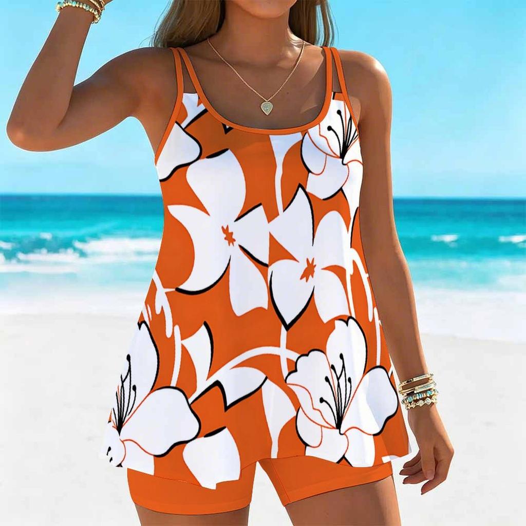 Women's Swimwear Tankini 2 Piece Swimsuit Vacation Flowers  Plant Print Vacation Bathing Suits