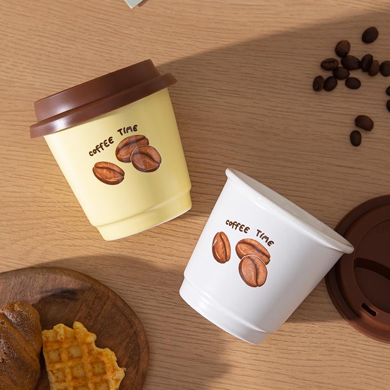 Coffee bean small hand ceramic mug with lid niche high value coffee water cup outdoor office drinking cup