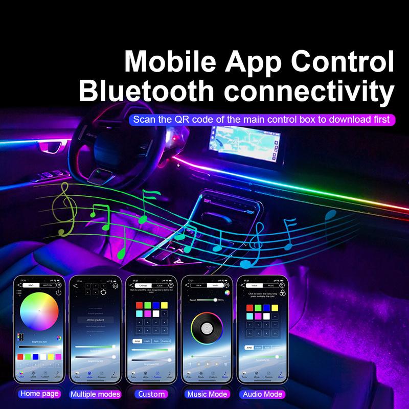 6/10/14/18 In 1 64 Color RGB Symphony Car Ambient Lights Interior Acrylic LED Strip Light Decoration Atmosphere Lamp APP Control