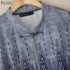 ZANZEA Women Ethnic Print Casual Stand Collar 3/4 Sleeve Cardigan Blouse