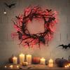 Halloween Künstlicher Kranz Fledermaus Schwarze Zweige Kränze Kranz für Haustür mit LED-Licht Fenster Heimdeko Halloween Dekoration