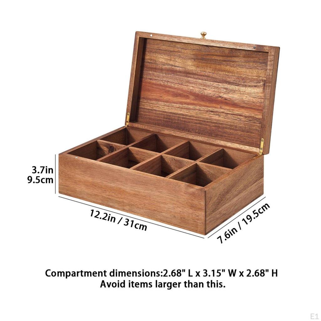 Wooden Tea Packet Box Lid Storage Wood Grain Lidded Compartment Organizer for Desktop