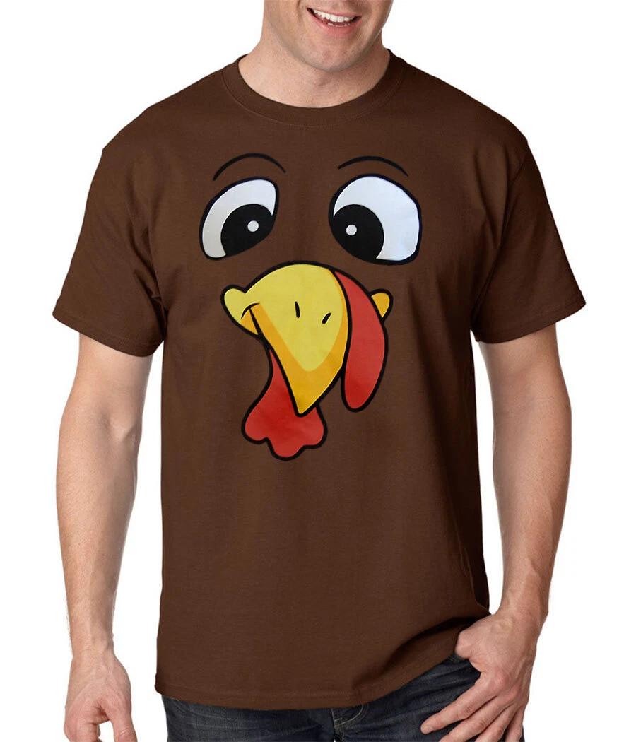 Thanksgiving Turkey Face 100% Cotton T-shirt Mens Tees Top 3XL