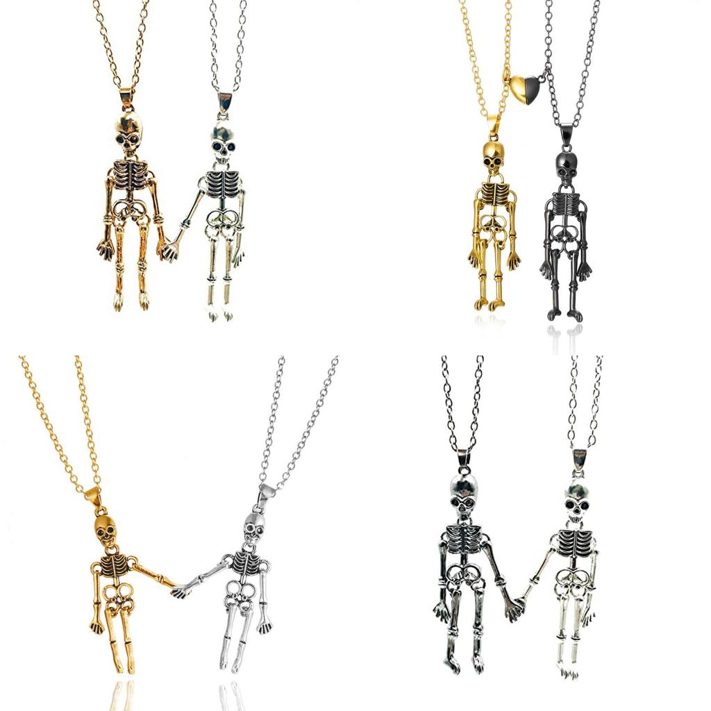 Gothic Skull Pendant Necklace For Couples With Alloy Chain And Magnetic Clasp