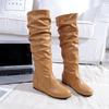 Large Size Women's Boots Women's Boots Europe Station Solid Color Folded Medium Boots