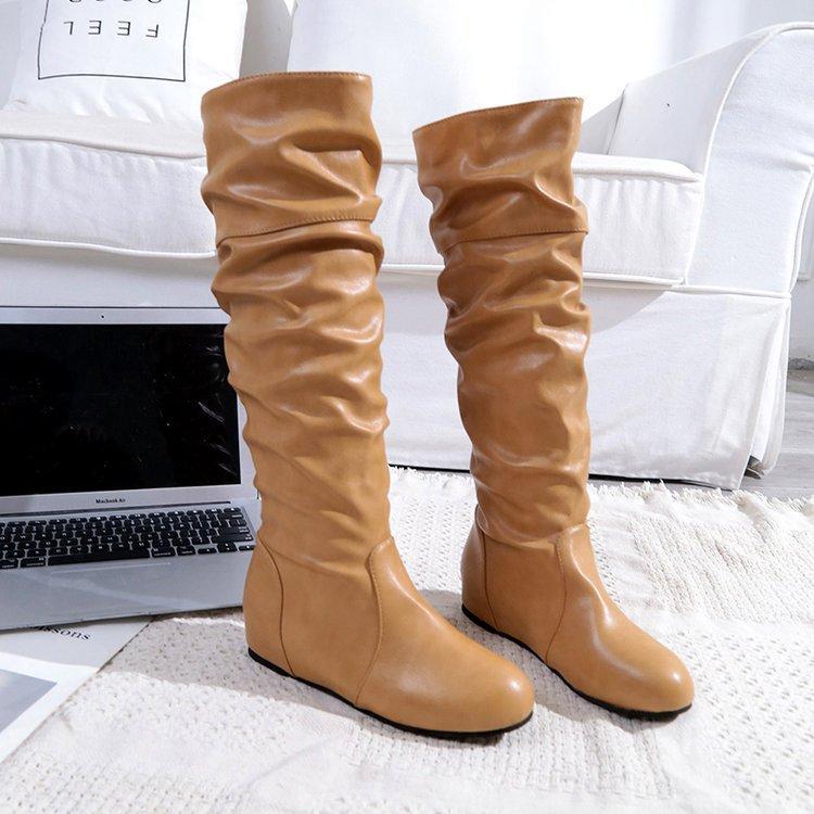 Large Size Women's Boots Women's Boots Europe Station Solid Color Folded Medium Boots