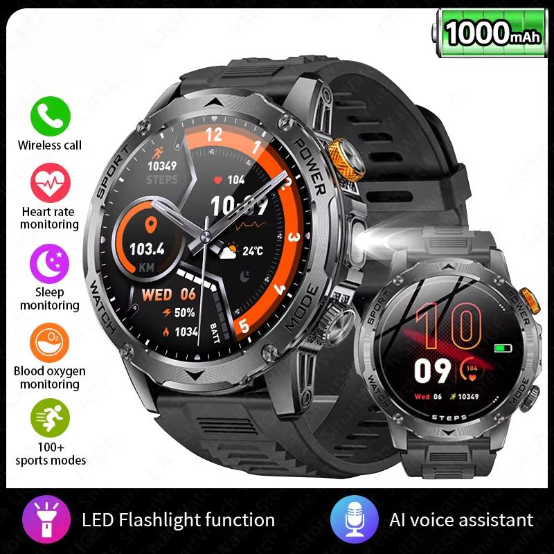 

2025 Новые Смарт-часы Мужские 1000 мАч Длительное Время Ожидания Уличные Смарт-часы Мужские Светодиодный Фонарик Водонепроницаемые Пульс Спорт BT Звонок Смарт-часы Silicone