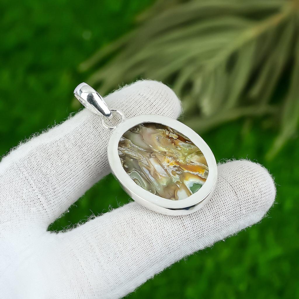 Mothers Day Deal Natural Peanut Wood Jasper 925 Sterling Silver Bezel Pendant