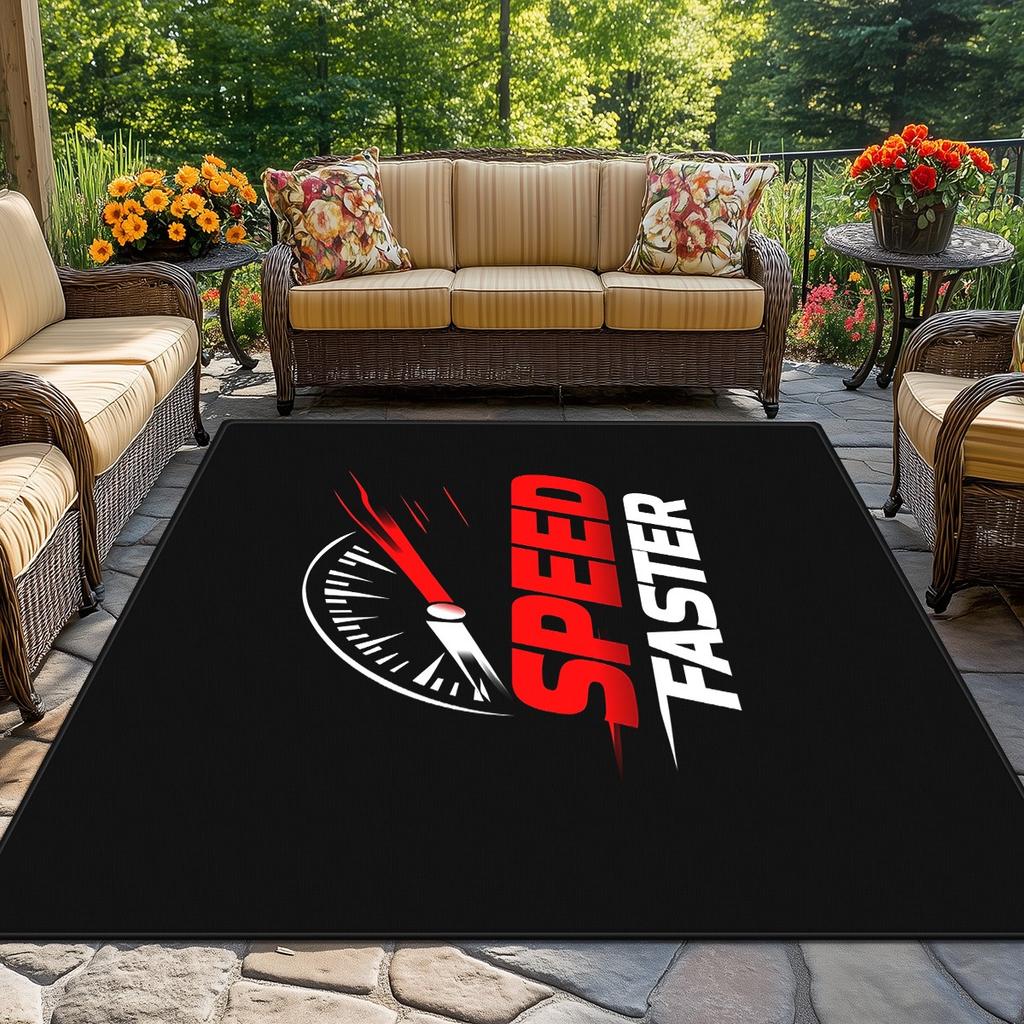 Speed Faster Racing Logo Rug Gaming Desk Mat Black Red Sport Theme Carpet Car Lover Room Decoration Floor Cover