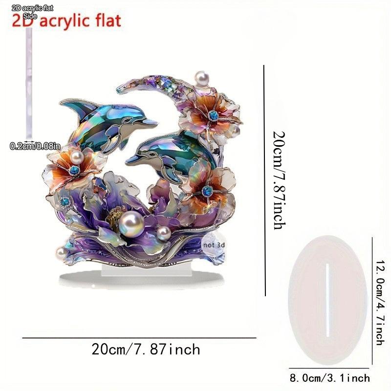 

2D Flat, Flower Underwater World Dolphin Acrylic Desktop Decoratio, with Base, Suitable for wall decoration, porch, room, villa, accents Home, Hallway B