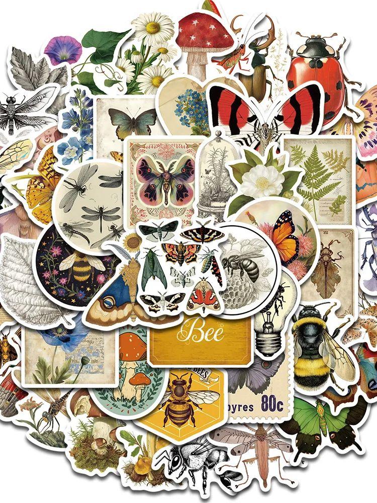 

50 шт. Ретро энтомологические наклейки Блокнот Пейзаж Гостиная Кофе ПВХ Креативное украшение Комната Кафе Наклейки