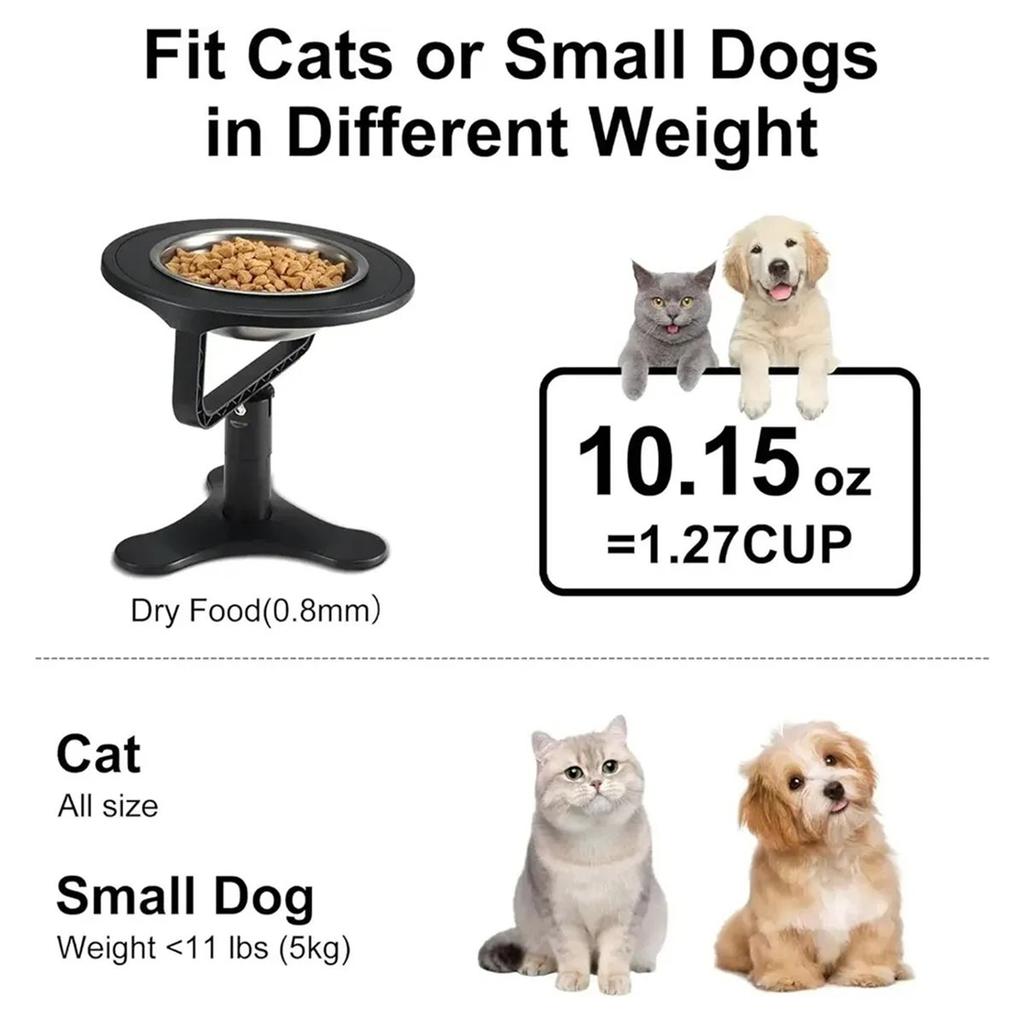 Raised Cat Bowls,Elevated for Indoor Cats with Height-Adjustable Stand Non-Slip Stainless Steel Bowl 15° Tilted Kitten