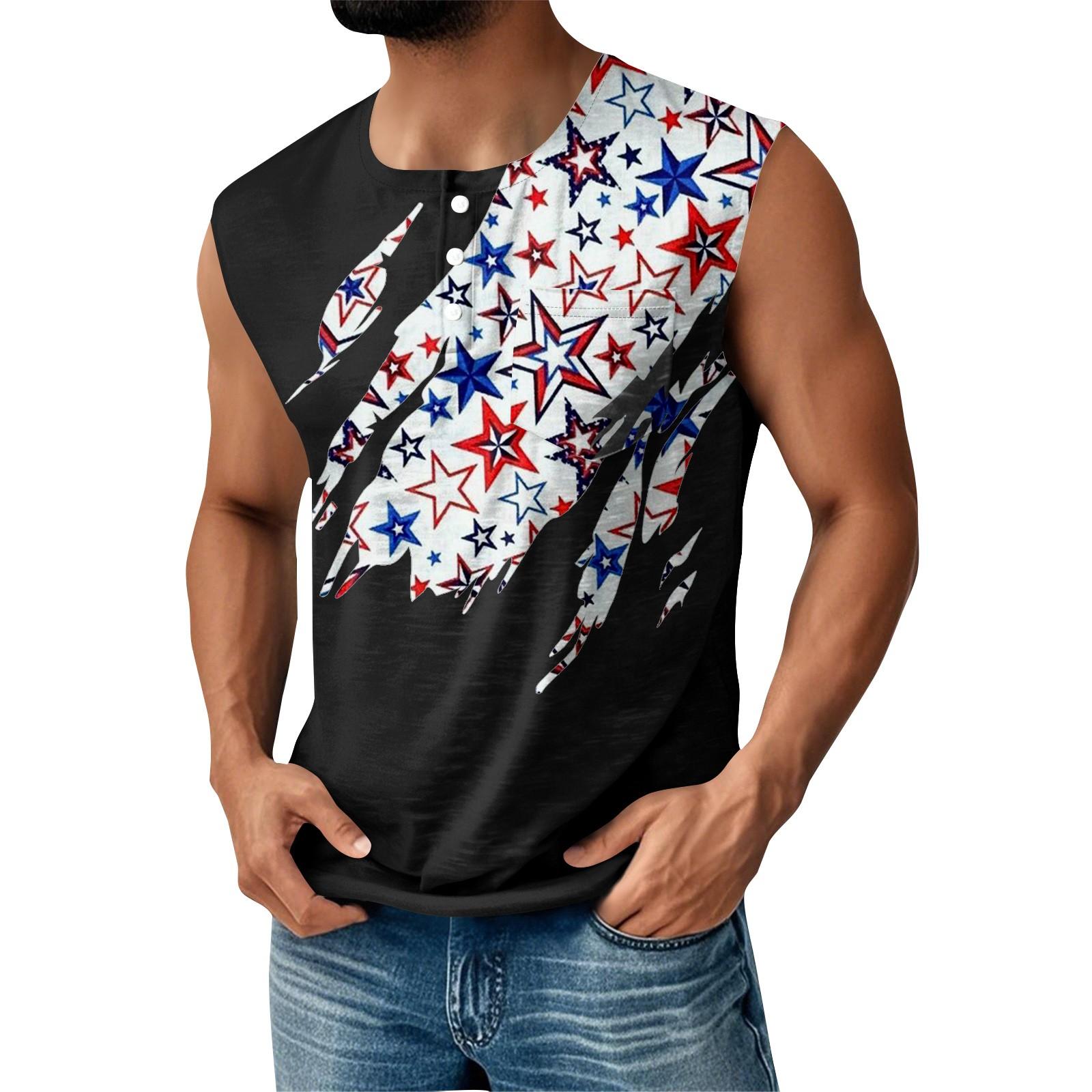 

Мужская летняя майка без рукавов с принтом ко Дню независимости, спортивная, на пуговицах, с карманом S циан