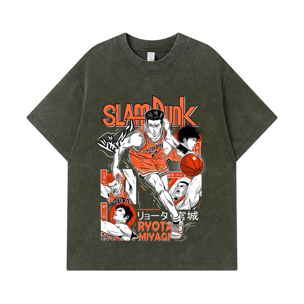275 GSM Washed T-shirts 100% Cotton Slam Dunk V5 Ryota Print Unisex Heavy Cotton T Shirt