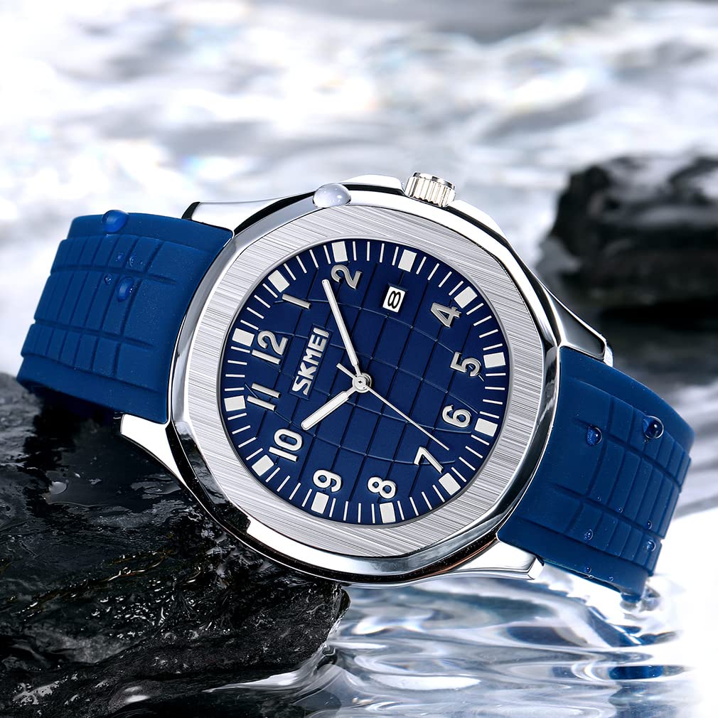 Silikon Sport Wasserdicht Armbanduhr Stilvoll Lässig Marke Analog Herrenuhr Große Arabische Ziffern Leicht Ablesbares Zifferblatt Datum Fluoreszierend Luxus