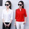 Long Sleeve Shirt Women Spring Autumn Clothing Fashion Slim Blouse V Neck Korean Elegant Ladies Office Shirts White Red