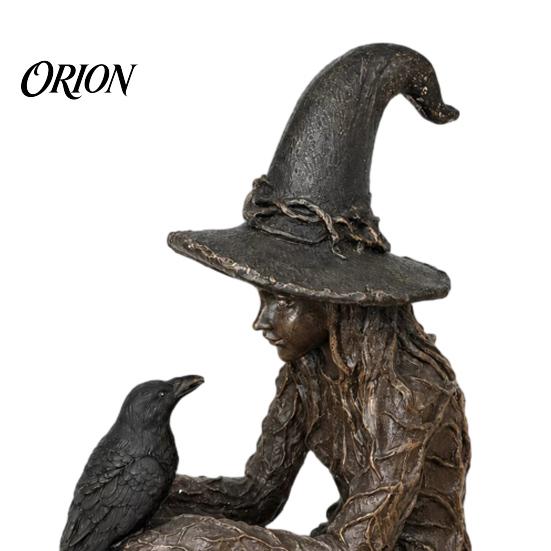 Mystical Witch Deco Halloween Tree Statue, Gothic Crow Resin Figurine, Decor Dark Fantasy Enchanting Ornament, Holiday Party Supplies Figurine