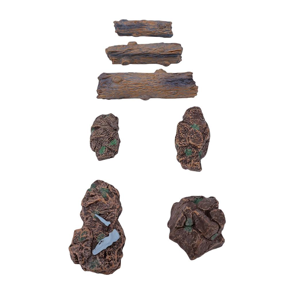 7 Pcs Miniature Tree Stump and Artificial Stone Rocks Resin Ornaments for Terrarium Bonsai Home Decor
