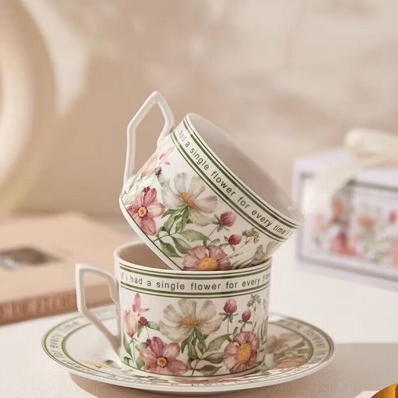 Jin Zhixing French Floral Ceramic Coffee Cup & Saucer Set