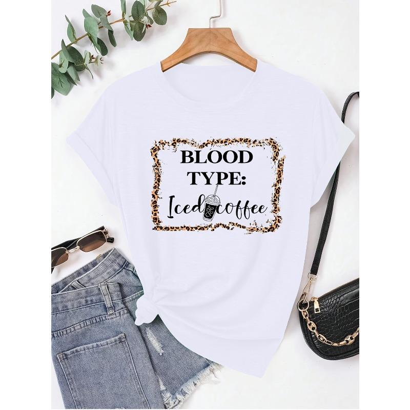 

European sizes Women T-shirt Blood Type Iced Coffee Tee 4XL білий