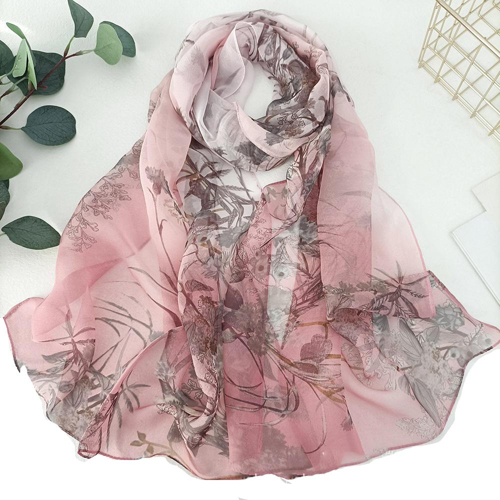 

New Fashion Flower Plants Chiffon Silky Georgette Scarf Women Geometric Printing Long Soft Wrap Shawl Beach Kerchief Scarves 160cm