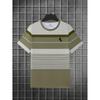 Men's Fashion Striped Patchwork 3D Print Short Sleeve - Casual Round-neck Stripes Design, Machine Washable, Suitable for All Seasons and Versatile
