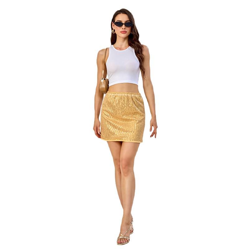 

Мини-юбка бодикон с пайетками с высокой талией - Европейская и американская клубная одежда для вечеринок L золотой