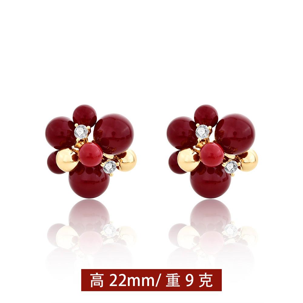 Autumn and winter new red retro pearl earrings fashion festive temperament versatile stud earrings Ankola red fireworks earrings