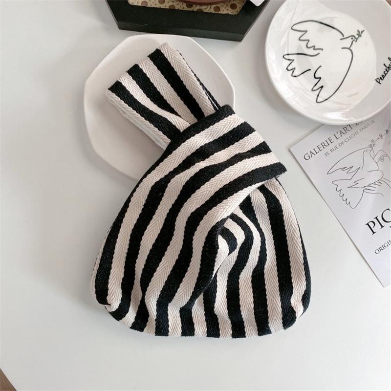 

Portable Knot Wrist Bag for Women Chic Stripe Bags Simple Purses Tote Canvas Storage Cosmetic Bag Ladies Phone Key Coin Bag