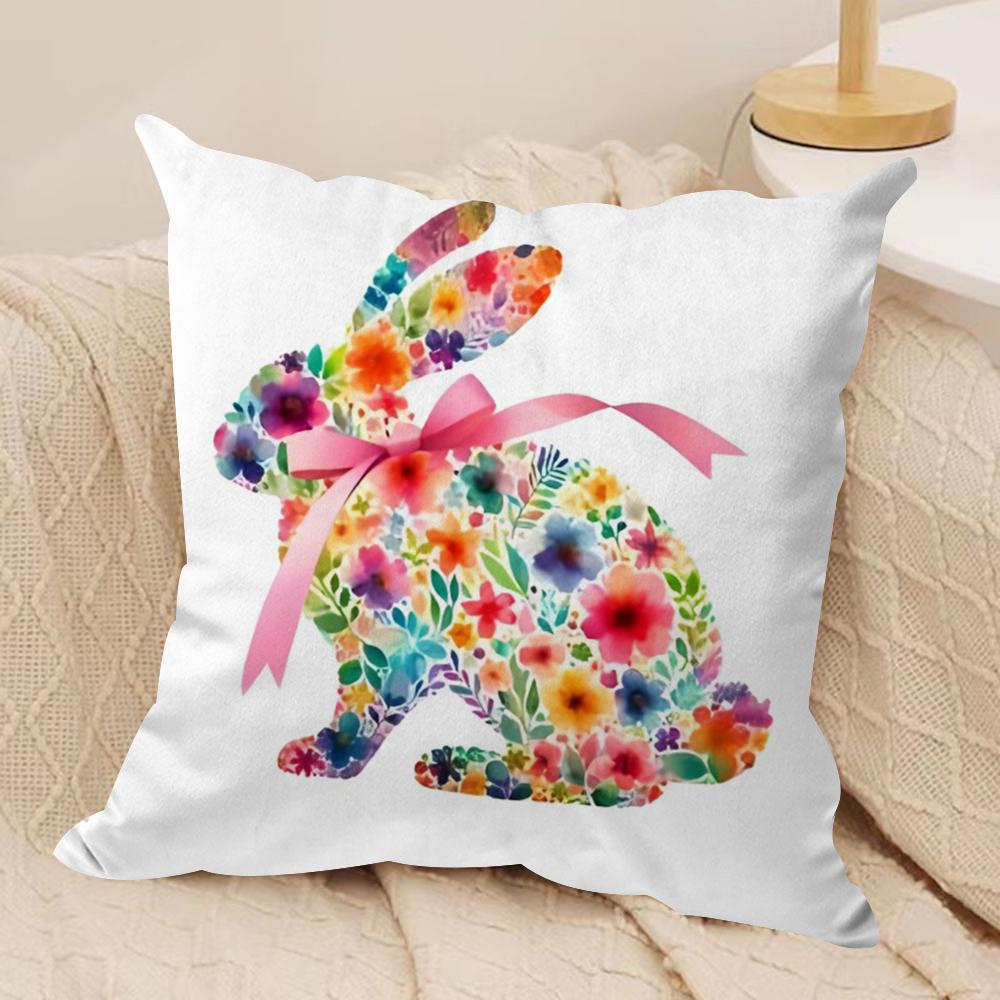 Cute Easter Bunny Cushion Cover Short Plush Doublesided Print Square Throw Pillow Covers Sofa Home Cushion Decor