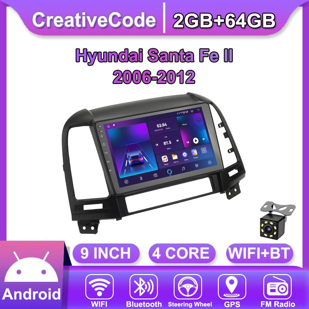 Android Car-Play Car Radio For Hyundai Santa Fe II 2006-2012 Multimedia Player Head Unit Stereo GPS Navigation BT WIFI,2+64GB
