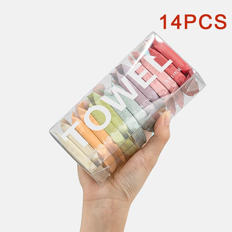 Compressed Towel Travel Disposable Face Towel Cleaning Quick Drying Towel Pure Cotton Non-Woven Fabric Wipes Makeup Towel 14PCS