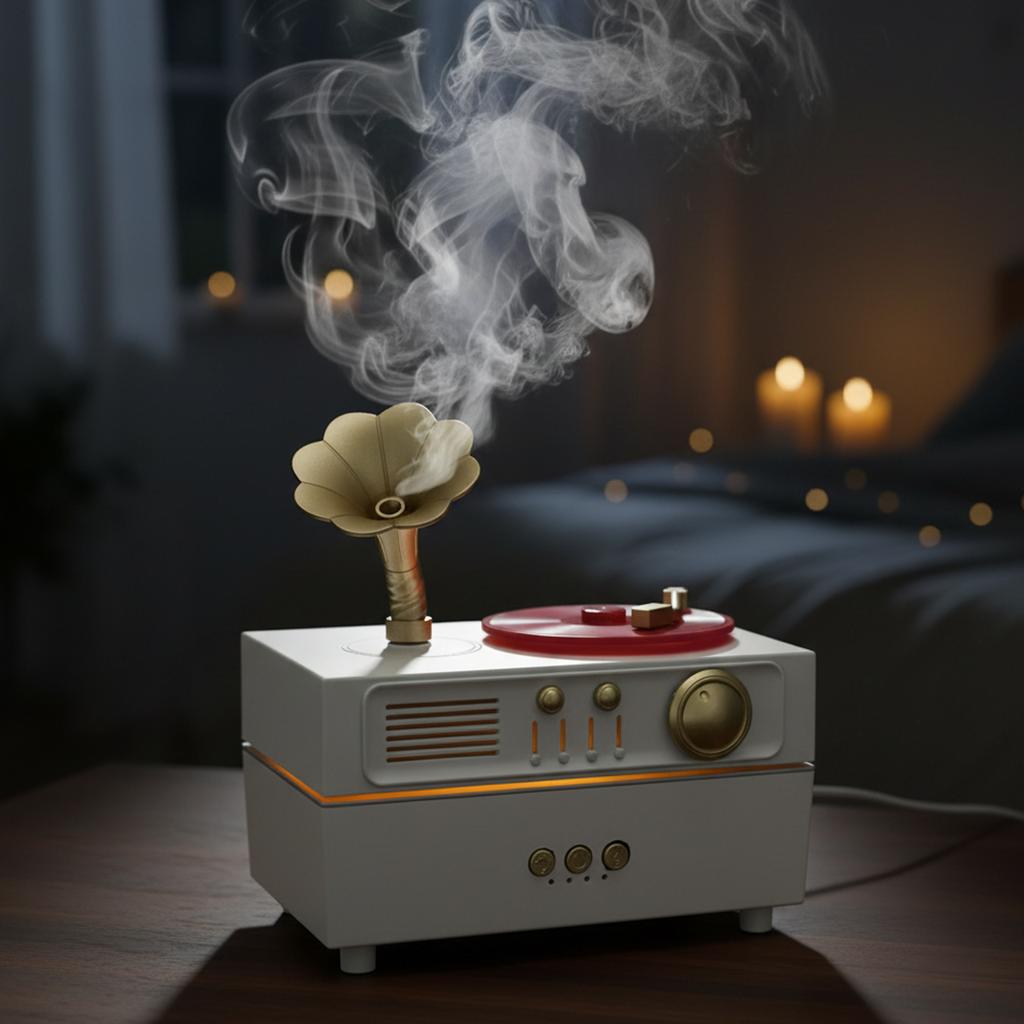 Retro Record Player Essential Oil Diffuser 160ml Aromatherapy Diffuser USB Charging with Timer for Large Bed Room Home Office