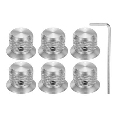 Uxcell Potentiomètre en Aluminium Bouton de Contrôle Universel Volume Tonalité avec Indicateur Flèche pour Guitare et Lot de 6 Boutons Argentés, 1/4" (6mm) Basse, 3/4"