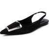 2025 new summer French flat-bottomed non-slip black bag head sandals women's versatile rhinestone pointed temperament single shoes