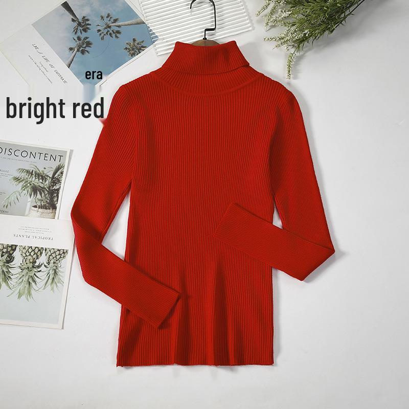 Women's Slim-Fit Knitted Turtleneck Sweater - Long-Sleeved, Solid Color, Warm for Autumn/Winter