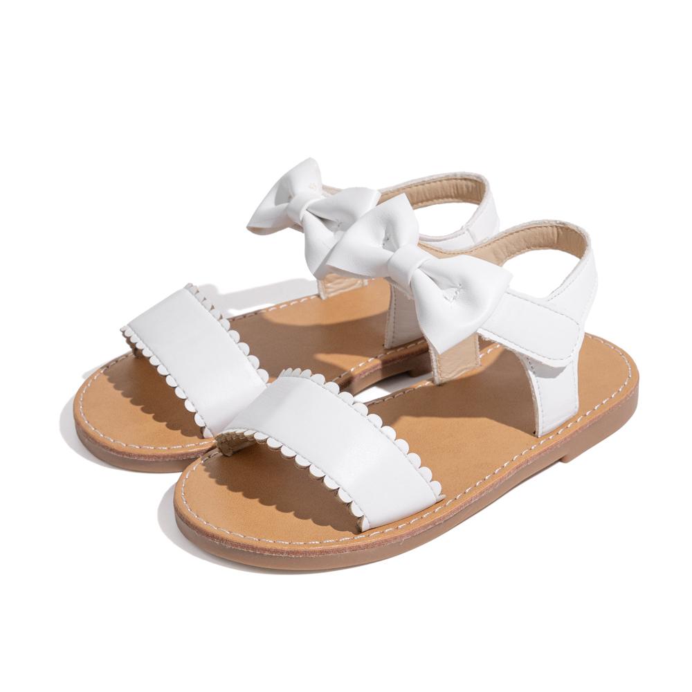 

Girls Bow Decor Leather Sandals Toddler Little Kids Scalloped Edge Hook and Loop Strap Summer Dress Shoes 25