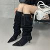 French Pointed High-heeled Western Cowboy Boots Women's Autumn and Winter New Models But Knee Women's Boots Trend Stacking Boots Fashion Boots